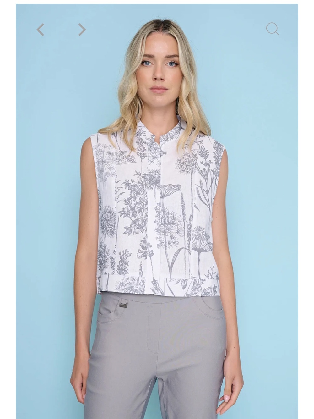 Picadilly Sleeveless Vest with matching White & Gray Printed Wide-Leg pants. - Picture 5 of 14